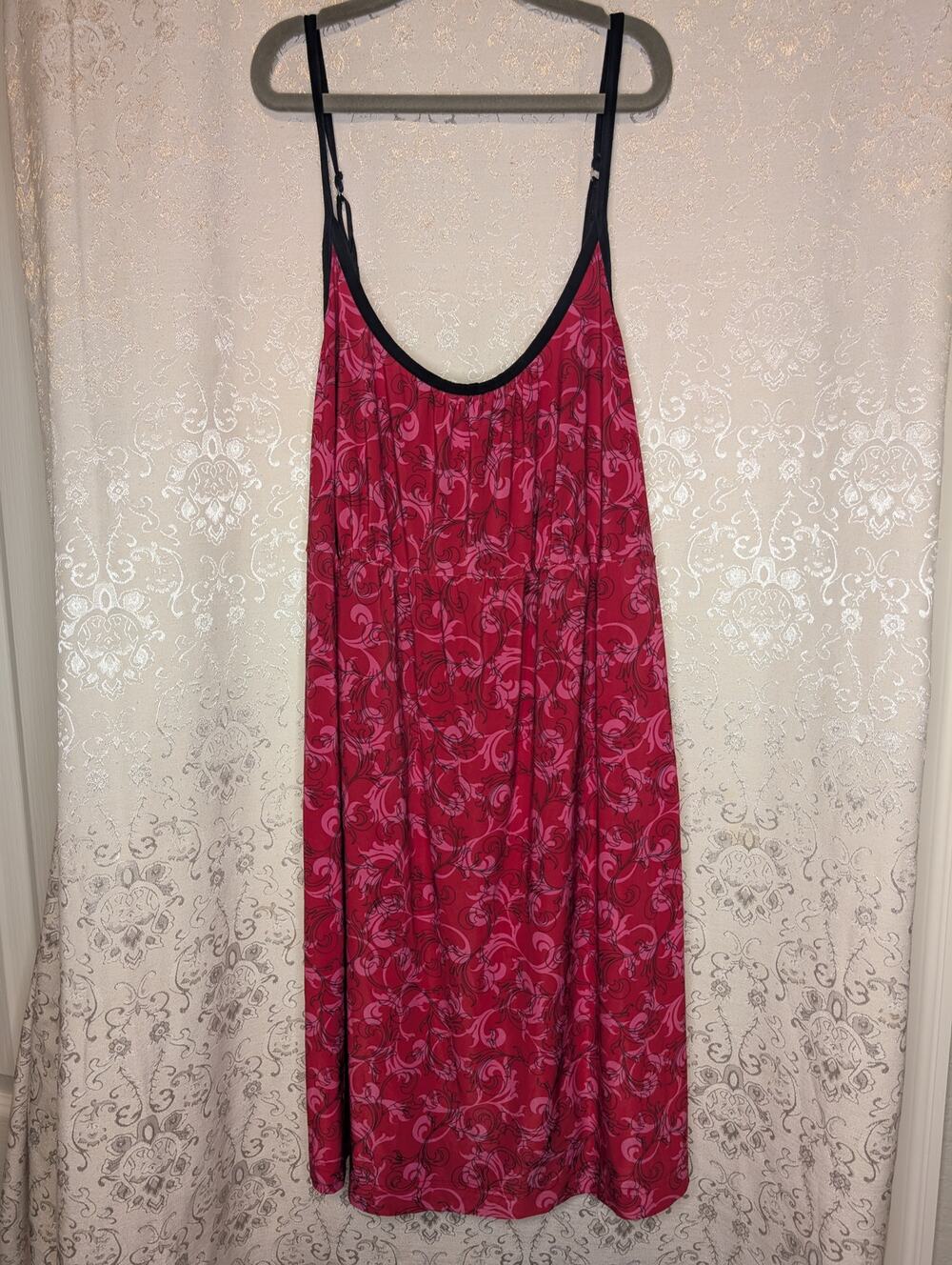 Y2K Style Ambrielle Red Black Paisley Silky Lingerie Chemise Gown XL